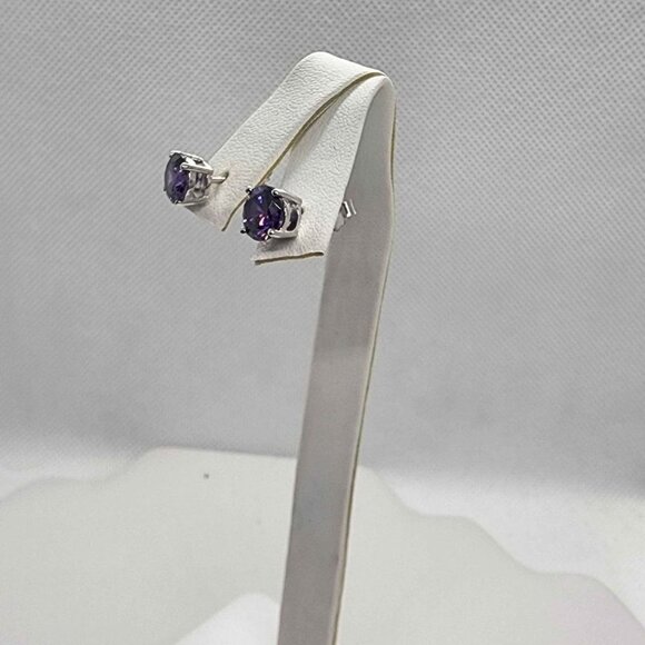NEW Sterling Silver 925 Purple GemStone Studs - Earrings - Picture 4 of 5